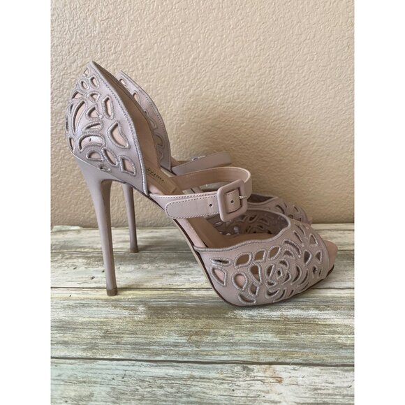Valentino Shoes - Valentino Garavani Nude Laser Cut Mary Jane Peep Toe Heels Sz 37 Made in Italy